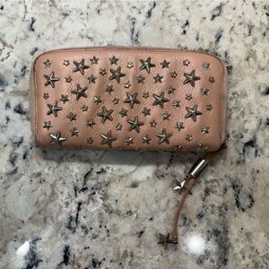 Jimmy Choo GUC Metallic Pink Star-Studded Long Leather Wallet